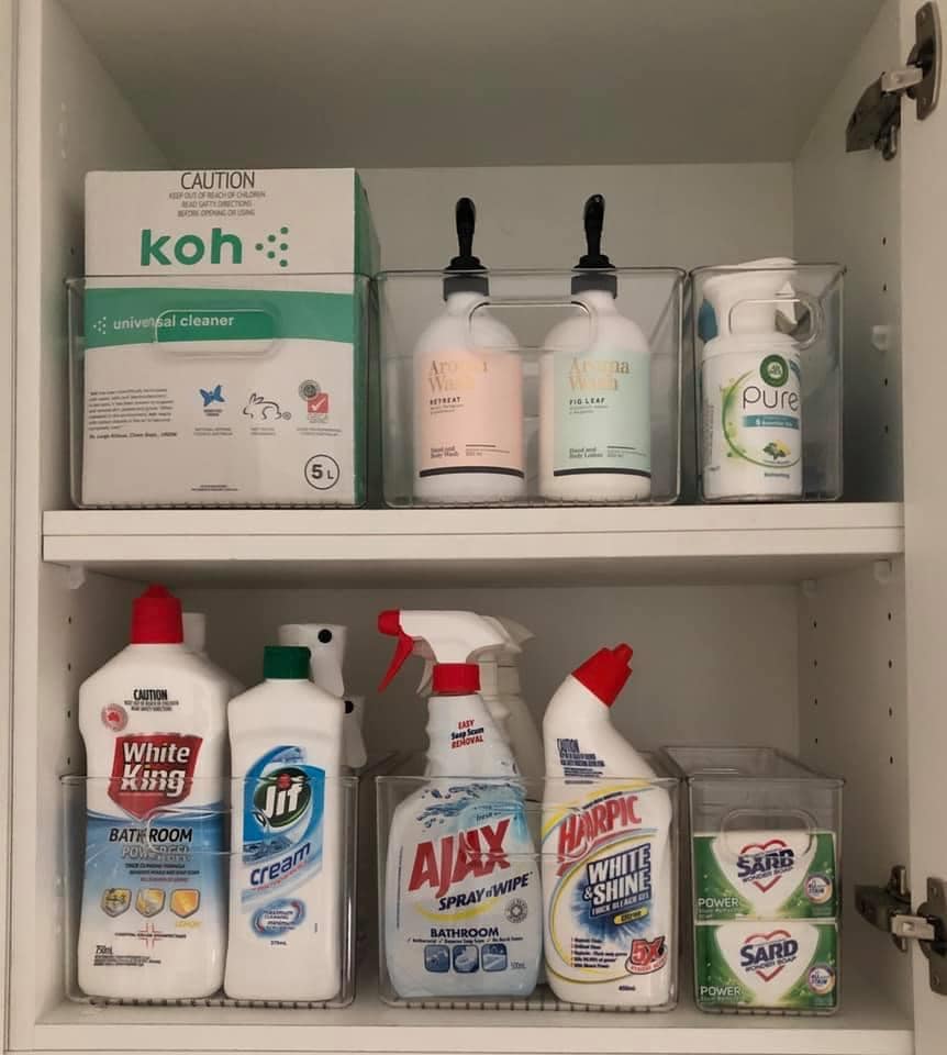 Even her cleaning products have been housed in an organised system