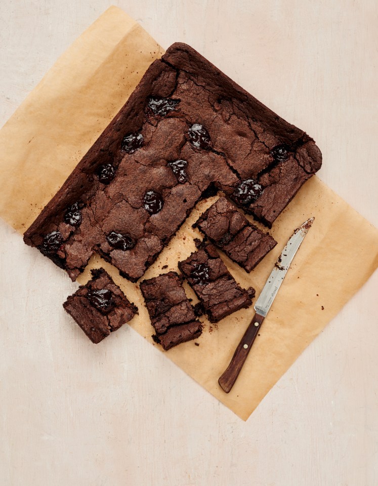  This is a standard brownie with a crisp top, but with the addition of pools of raspberry jam dotted around to make for gooey ­chocolate gorgeousness with ­surprising bursts of tangy fruit