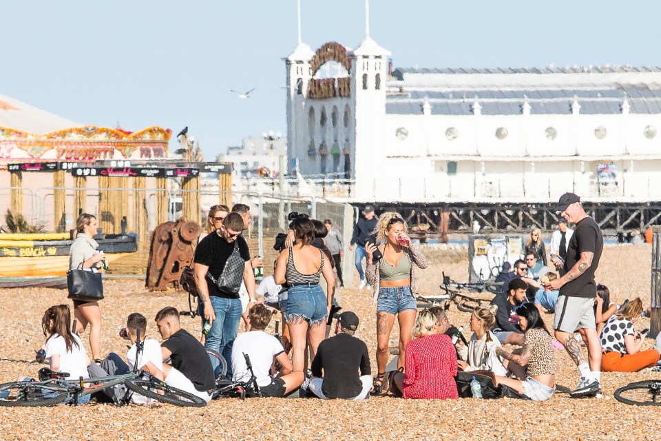  Groups take to the beach in Brighton and Hove as the lock down is relaxed across the UK