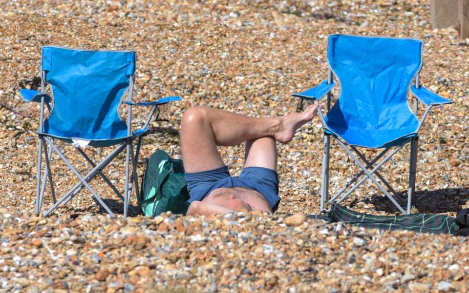 One man goes sunbathing along the Kent coastline