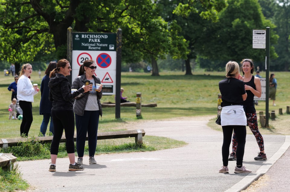  Friends catch up in Richmond Park after Brits were let out of their virtual house arrest