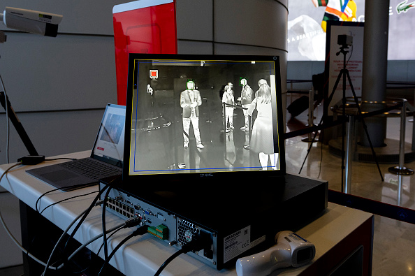  An infrared monitor checking if travelers have fever at Roissy Charles De Gaulle airport on May 14