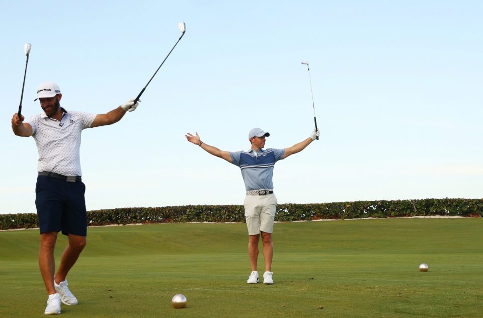  McIlroy and Johnson react after the Northern Irishman's shot wins it