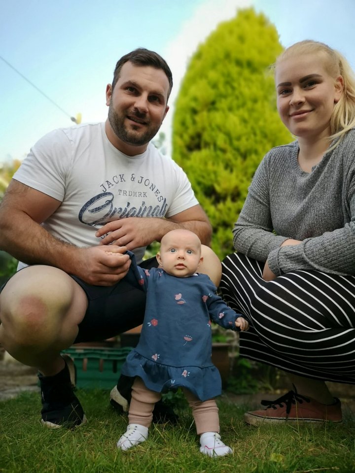 Tezra Finn-Johnston, 31, and girlfriend Emily Derrick, 23, first noticed their daughter's extraordinary strength when they left hospital after her birth