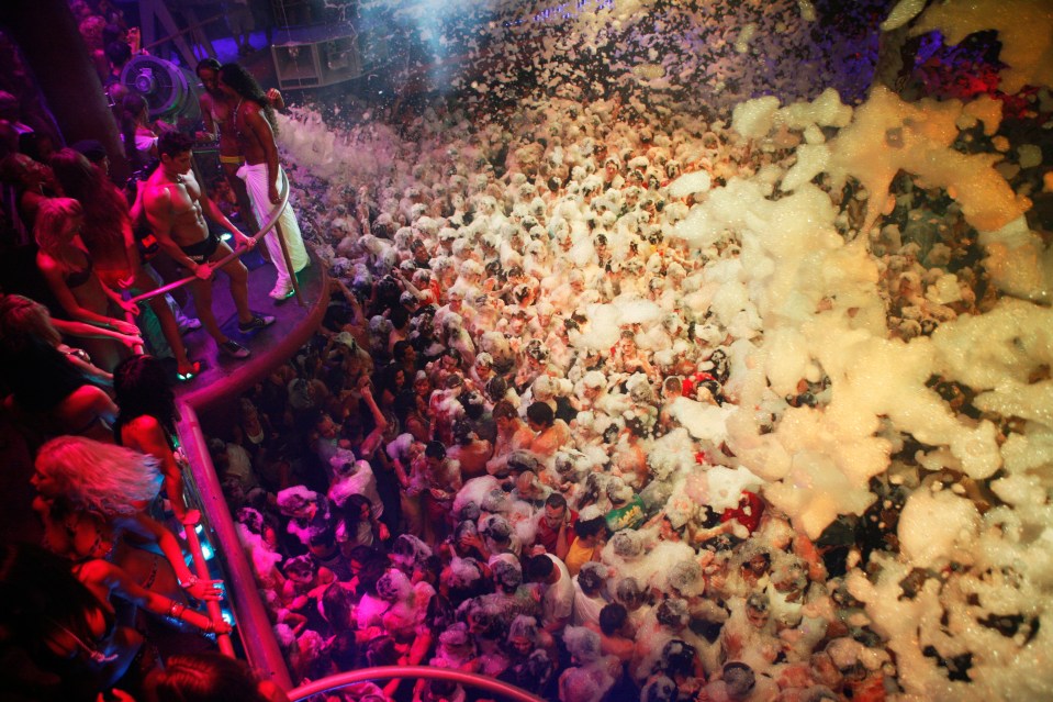  Foam party in Amnesia, where 5,000 people pack in for booze and drug-fuelled mayhem