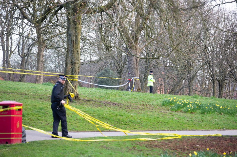  Police at the scene of the stabbing in Victoria Park, Bolton