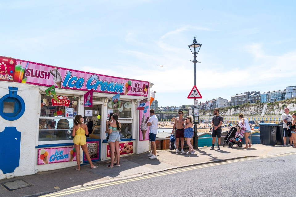 In Broadstairs, Kent, people queued at the local ice cream shop