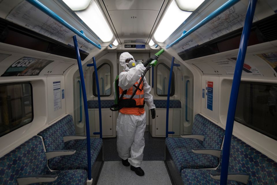  A Tube carriage is cleaned during the pandemic