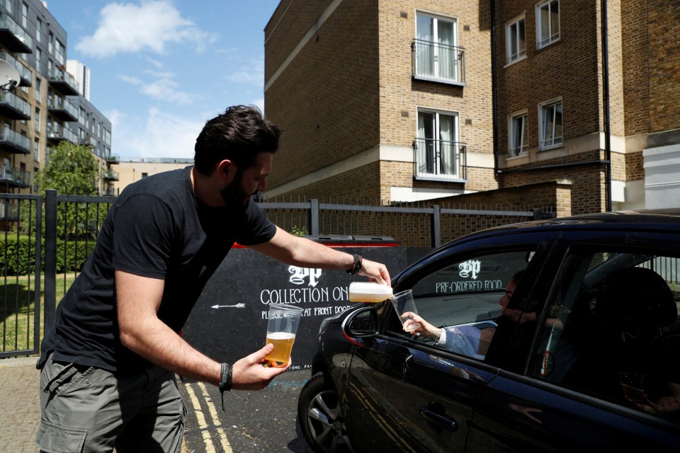 The Black Prince Pub in Kennington serving pints in a drive-thru