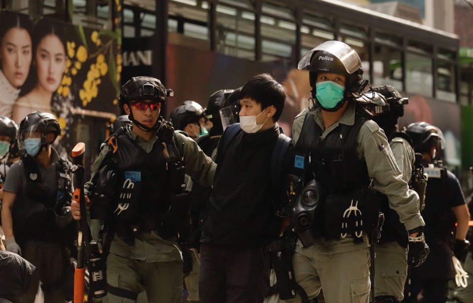  Crowds of demonstrators dressed in black gathered in the Causeway Bay district