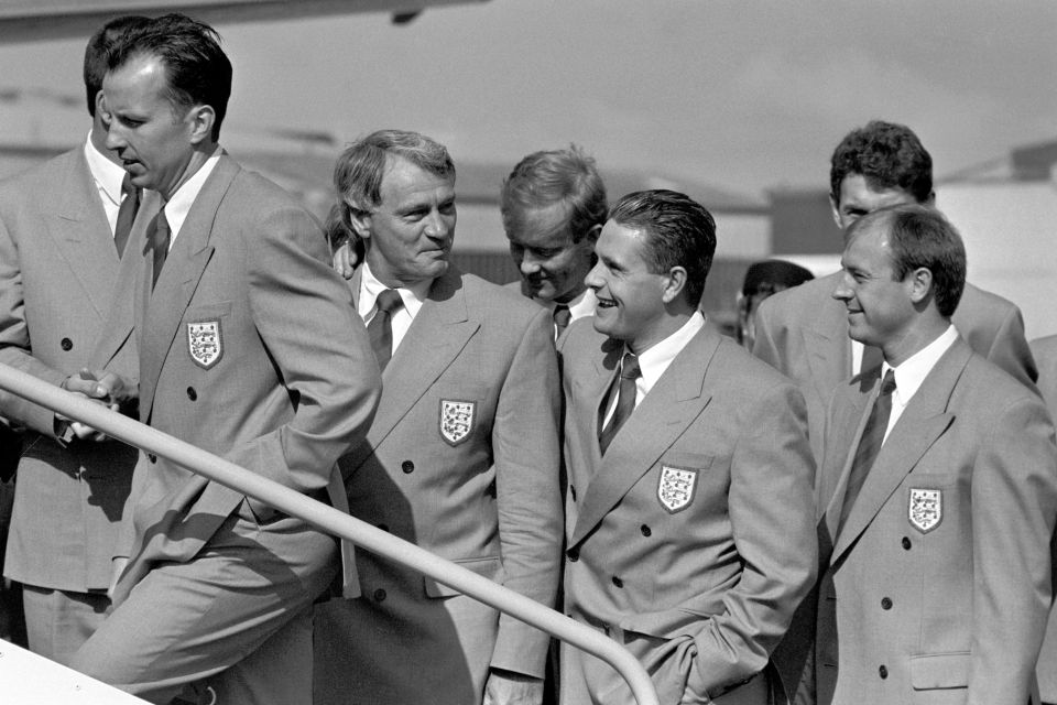 You can see the delight on Gazza's face even in this one, boarding the plane with boss Bobby Robson