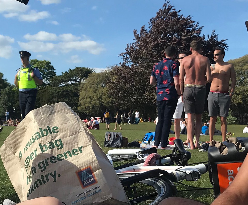  Mr Varadkar (right, with drink) took off his top to make the most of the sunshine