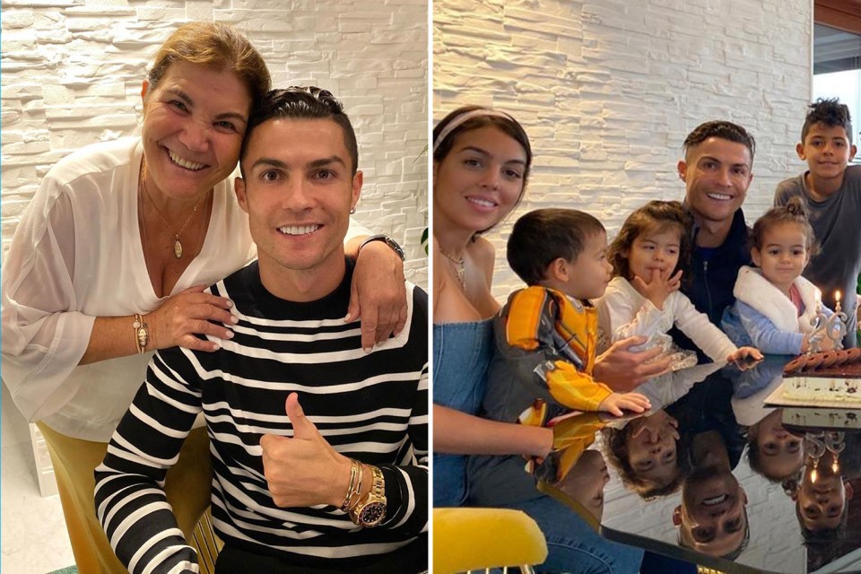  Cristiano Ronaldo with his mother and (right) with his family after he bought a £7m property for them in Portugal