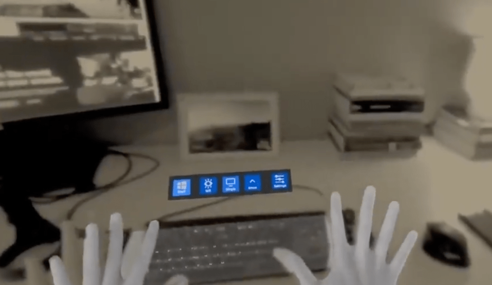 Virtual hands can be seen in the clip, these would be controlled by the VR headset user