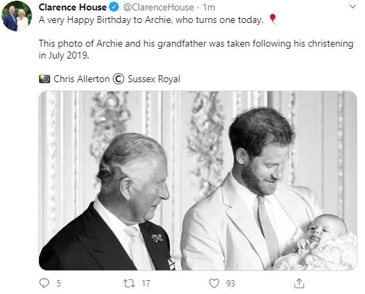  Clarence House wished little Archie a happy birthday