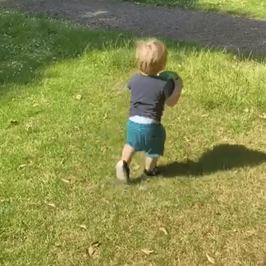  The tot soon got sick of dribbling and picked up the ball and ran with it