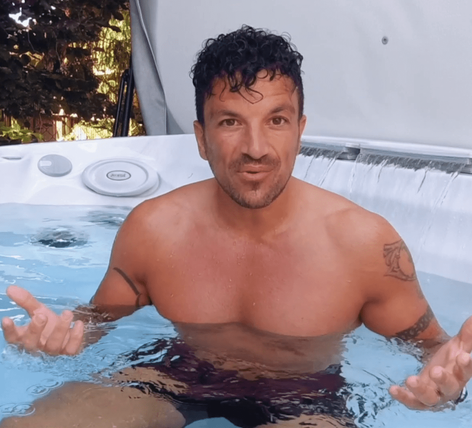  Peter Andre stripped off to his trunks to take a dip in his luxury garden hot tub