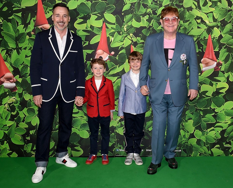 Elton John and husband David Furnish with sons Elijah and Zachary