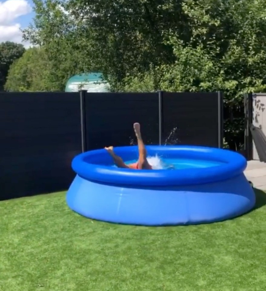 The Tyrone Dobbs star was shown diving into his pop-up swimming pool