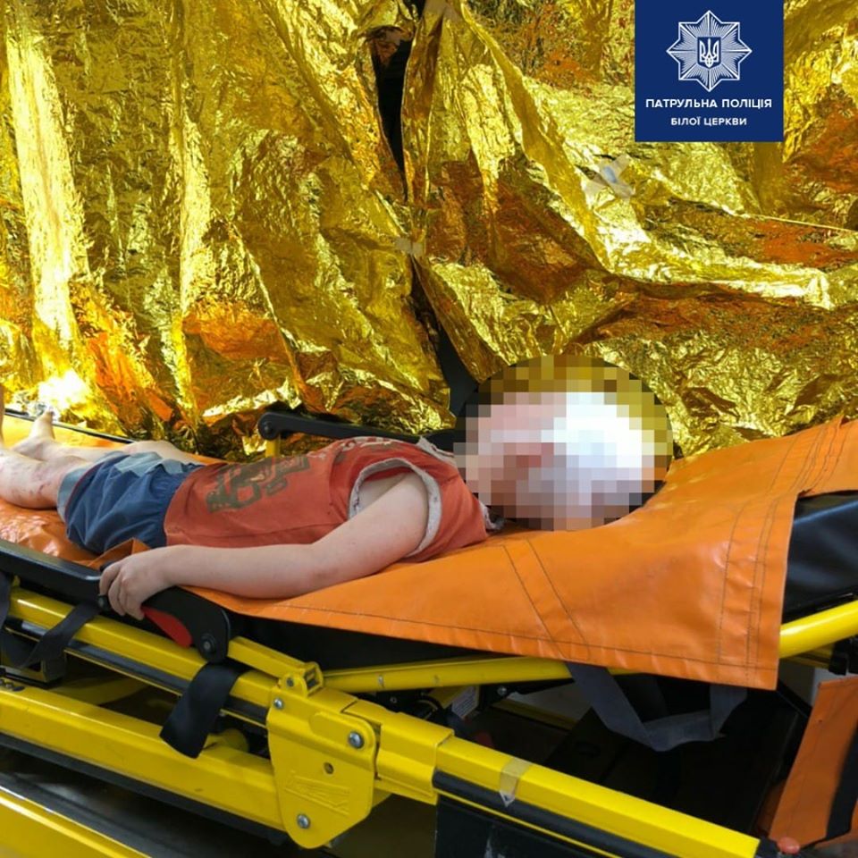 The young boy was found with skull injuries on the ground outside an apartment block in Bila Tserkva, Ukraine