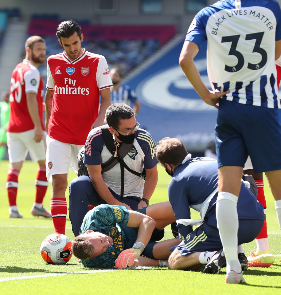  Bernd Leno looked to be in agony as he was treated on the pitch