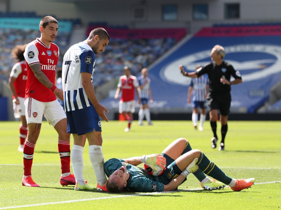  The Brighton forward was heavily criticised by the Arsenal players after a collision with Bernd Leno forced the goalkeeper to be stretchered off