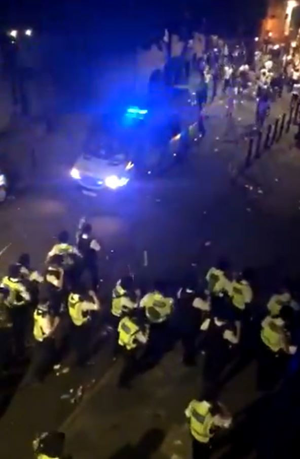 Screen grab from Twitter footage of a violent confrontation with police that took place in south-east London overnight in Brixton