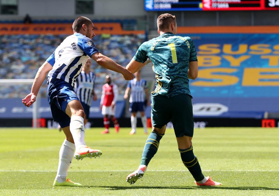  Bernd Leno earlier suffered a horror knee injury after a collision with Neal Maupay