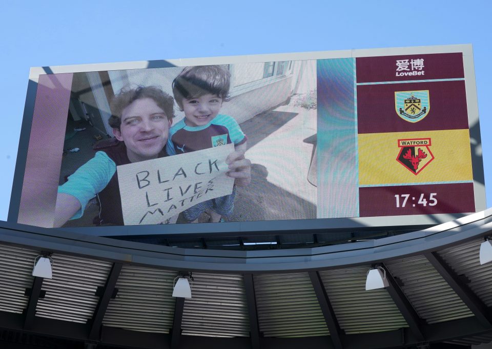  The banners were shown on a big screen at Turf Moor before kick off