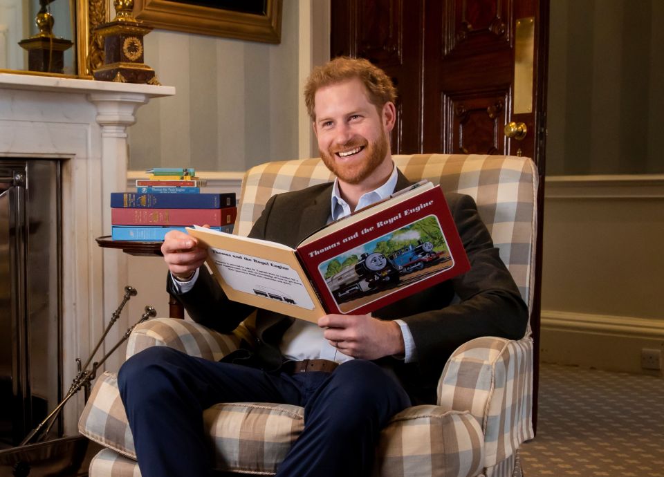 Prince Harry during the recording of his on-camera introduction to the new animated special 'Thomas & Friends: The Royal Engine'