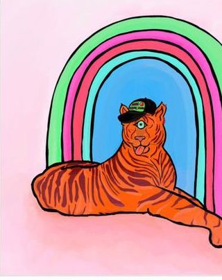  Isabella posted this tiger wearing a cap saying Make Peace Exotic Again online, captioning it: '#tigerking'