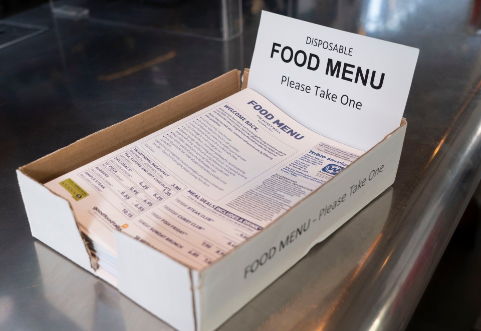 An example of the disposable menus at Wetherspoons which are binned after use