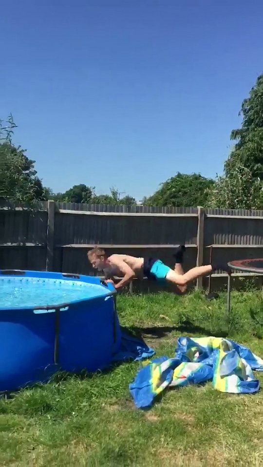 His plan crumbled when he catapulted into the side of the pool