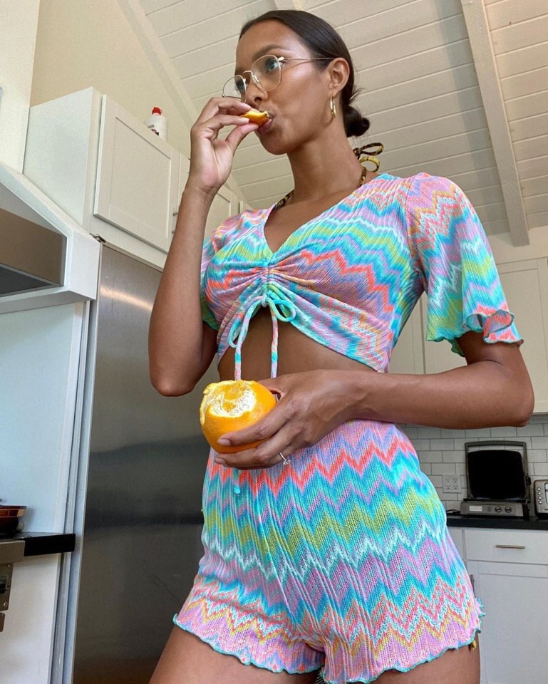 Brazillian model Laos Riberio, 29,  swapped the catwalk for the kitchen for her fruit pose