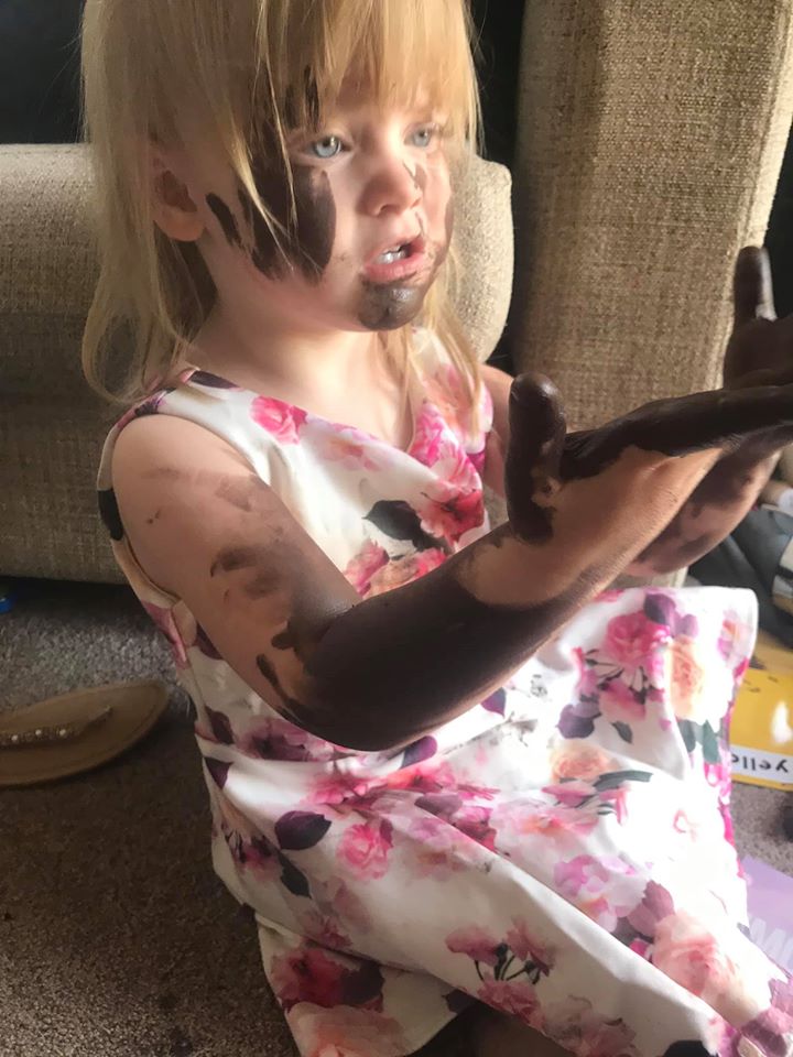 Mum Char Offley was horrified to learn her two-year-old daughter had completely covered herself in a long-lasting eyebrow gel from Anastasia Beverly Hills