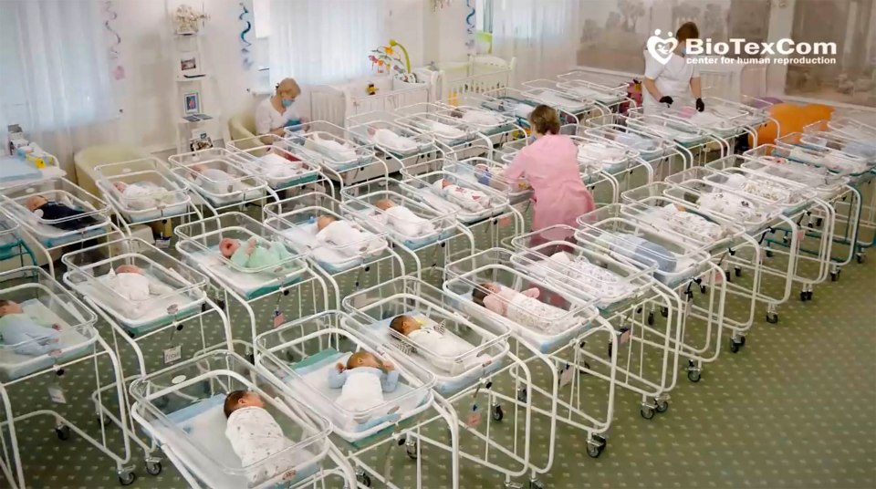 The babies were last month pictured lined up in rows in a room at the hotel