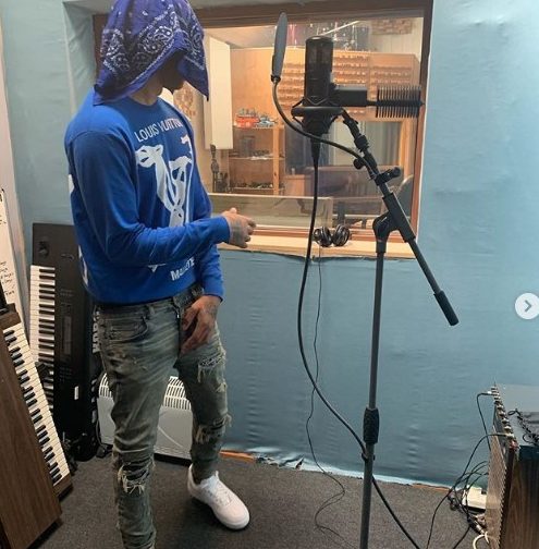 He shared a snap from a recording studio after his release from jail last month