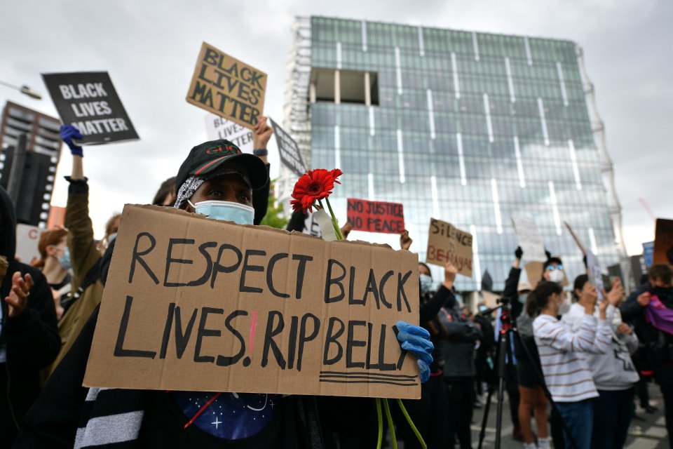  Black Lives Matter protesters outside the US Embassy in London on Sunday