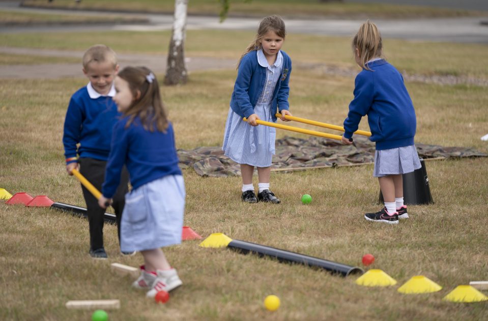  Reception pupils from Landywood Primary School, in Walsall, West Mids, take part in a Commando Joe’s outdoor team-building day to help ease them back to class