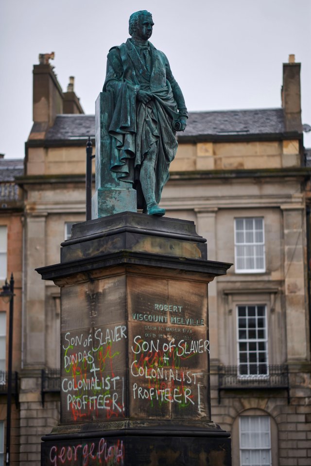 Statue of Robert Dundas Viscount Melville, the son of Henry Dundas, is targeted in Edinburgh