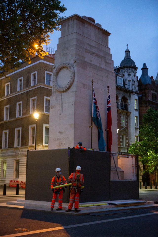 The boards going up around the Cenotaph on Whitehall