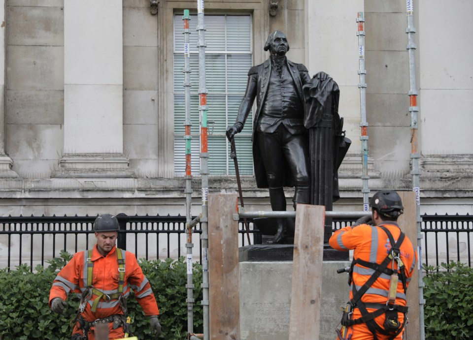 George Washington's statue was boarded up from yesterday