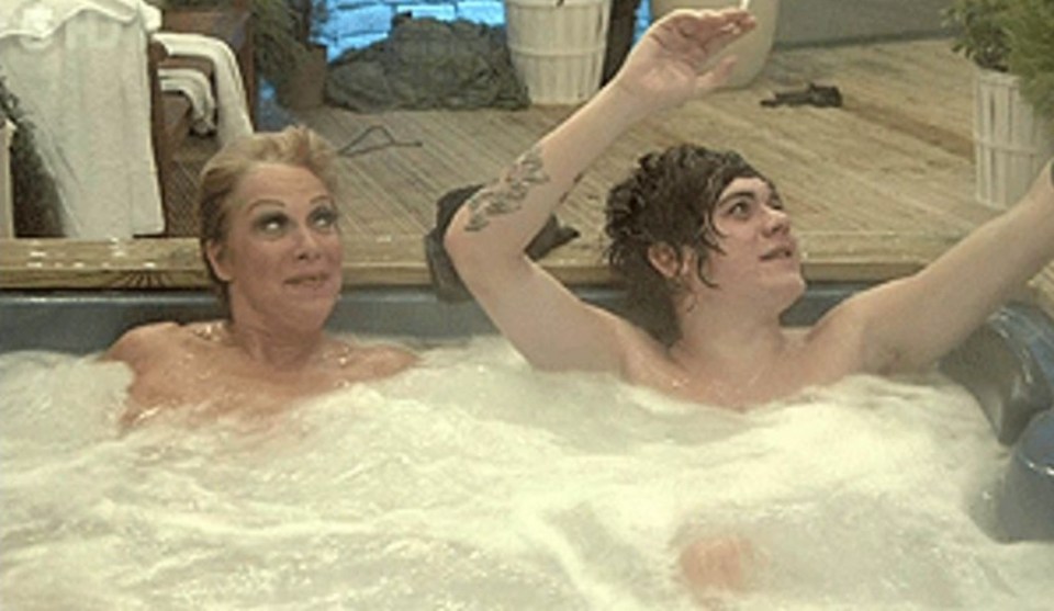 Denise Welch said she wanted to 'treat Frankie for his birthday' when she went topless in the hot tub