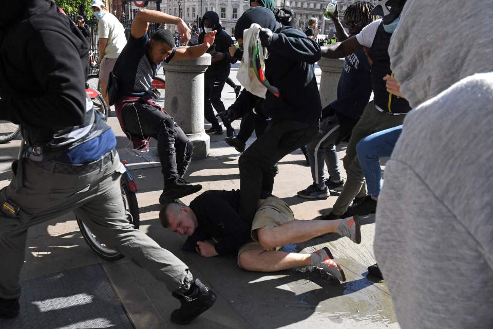 Despite the police trying to keep the two groups separate some managed to clash in Trafalgar Square