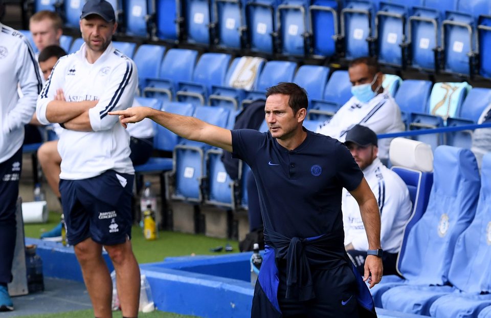  Frank Lampard instructing his side ahead of Chelsea's return against Aston Villa next week