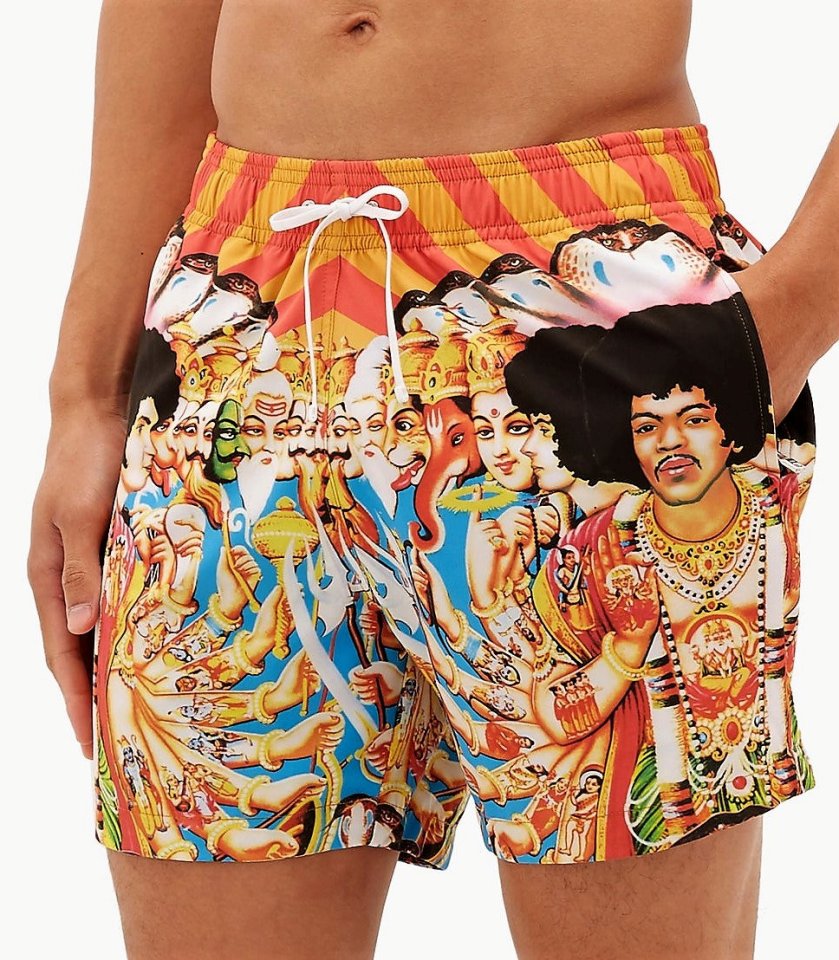 The shorts are based on a design used by The Jimi Hendrix Experience for their classic album cover on Axis: Bold As Love