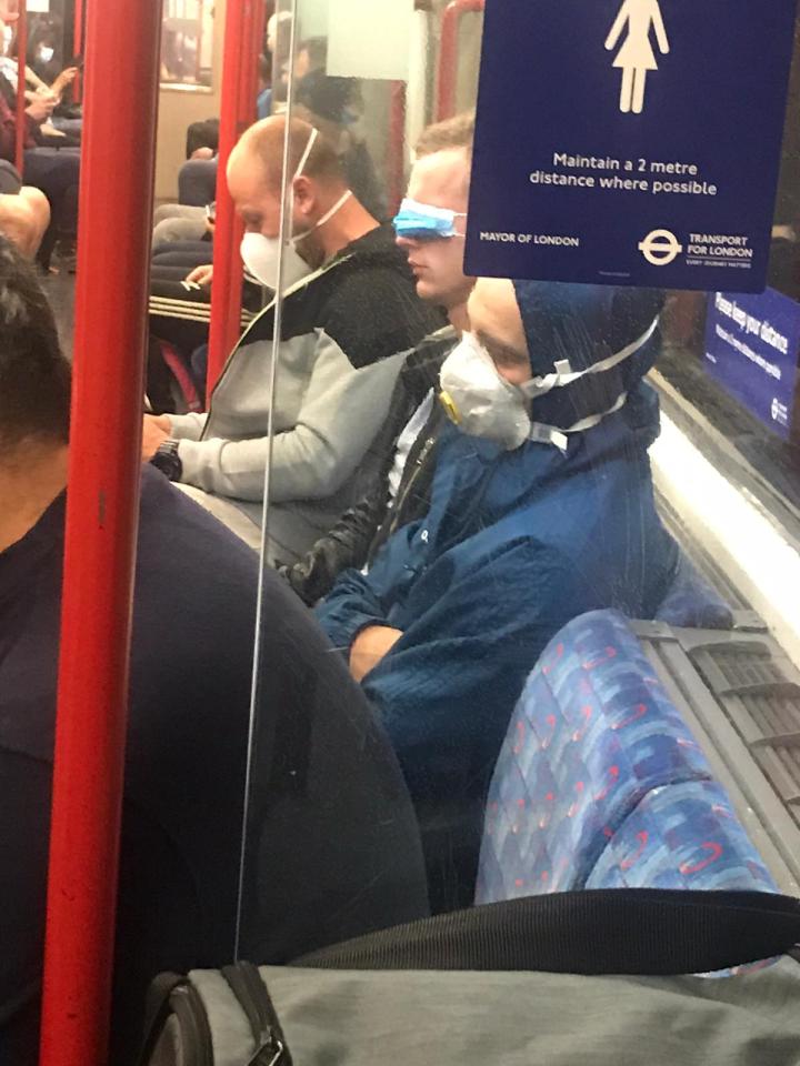 The commuter was caught using his face mask to doze off