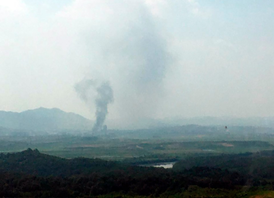 Smoke could be seen rising from Kaesong after the demolition