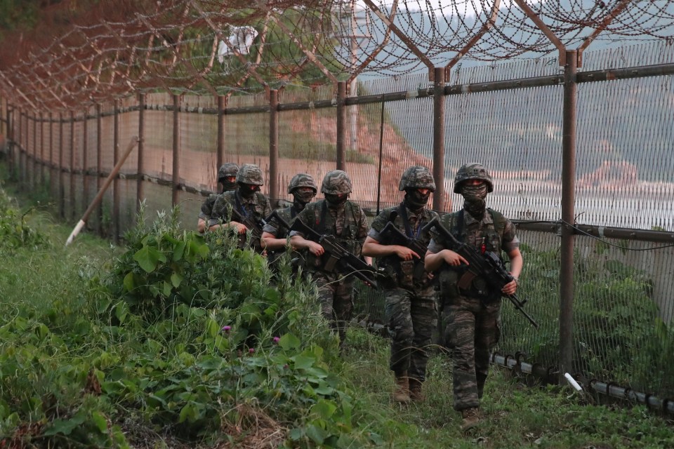 South Korean Marines patrol on Yeonpyeong Island,