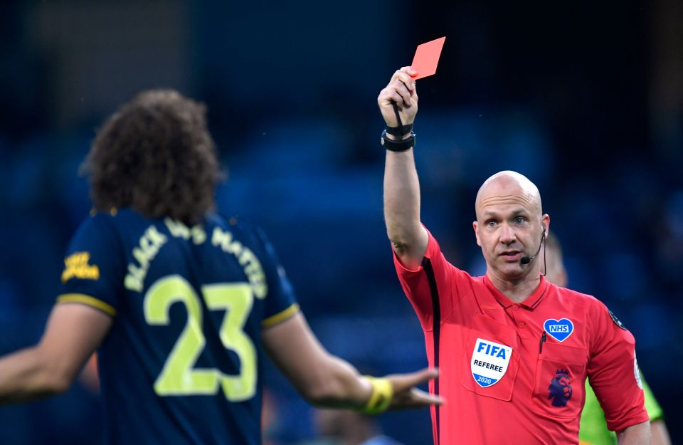  Luiz gifted City their first two goals and was sent off